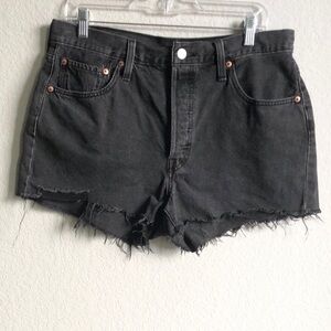 Levi’s Womens 501 Button Fly Jean Shorts Washed Black 32 Cutoff
